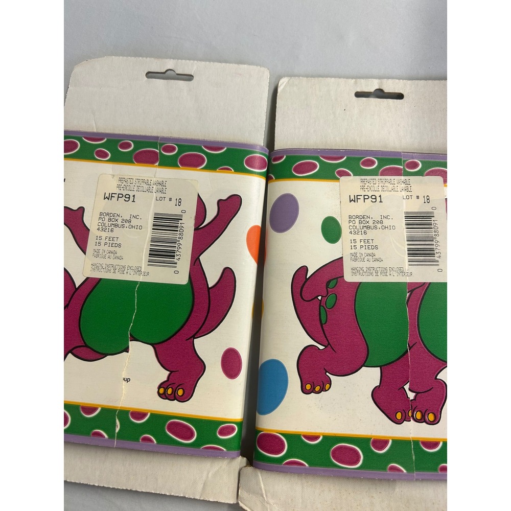 Vintage 1993 Barney the Dinosaur Wall Border Borden 2 Rolls 5 Yards Each WFP91 - Picture 2 of 6